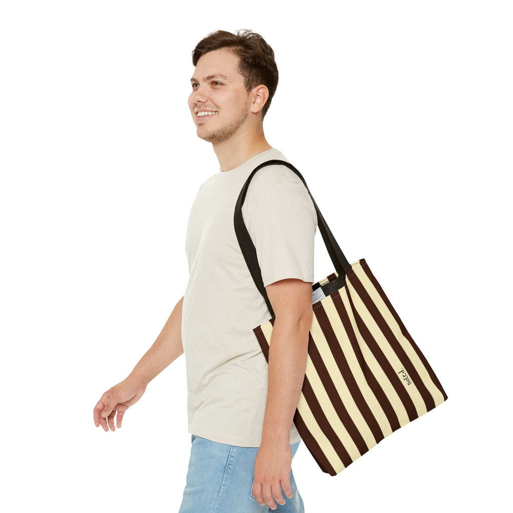 Striped Canvas Book Bag – Cream & Chocolate Vertical Stripes