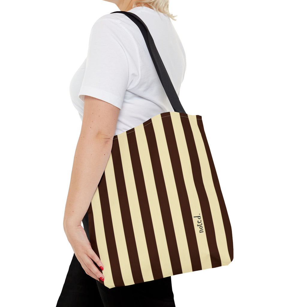 Striped Canvas Book Bag – Cream & Chocolate Vertical Stripes