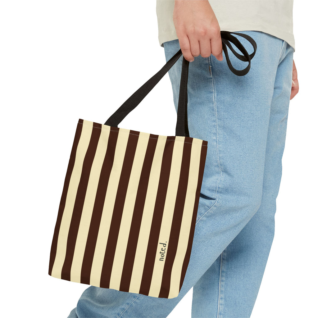 Striped Canvas Book Bag – Cream & Chocolate Vertical Stripes