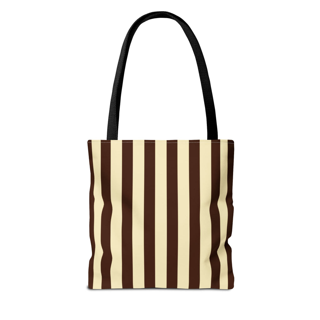 Striped Canvas Book Bag – Cream & Chocolate Vertical Stripes