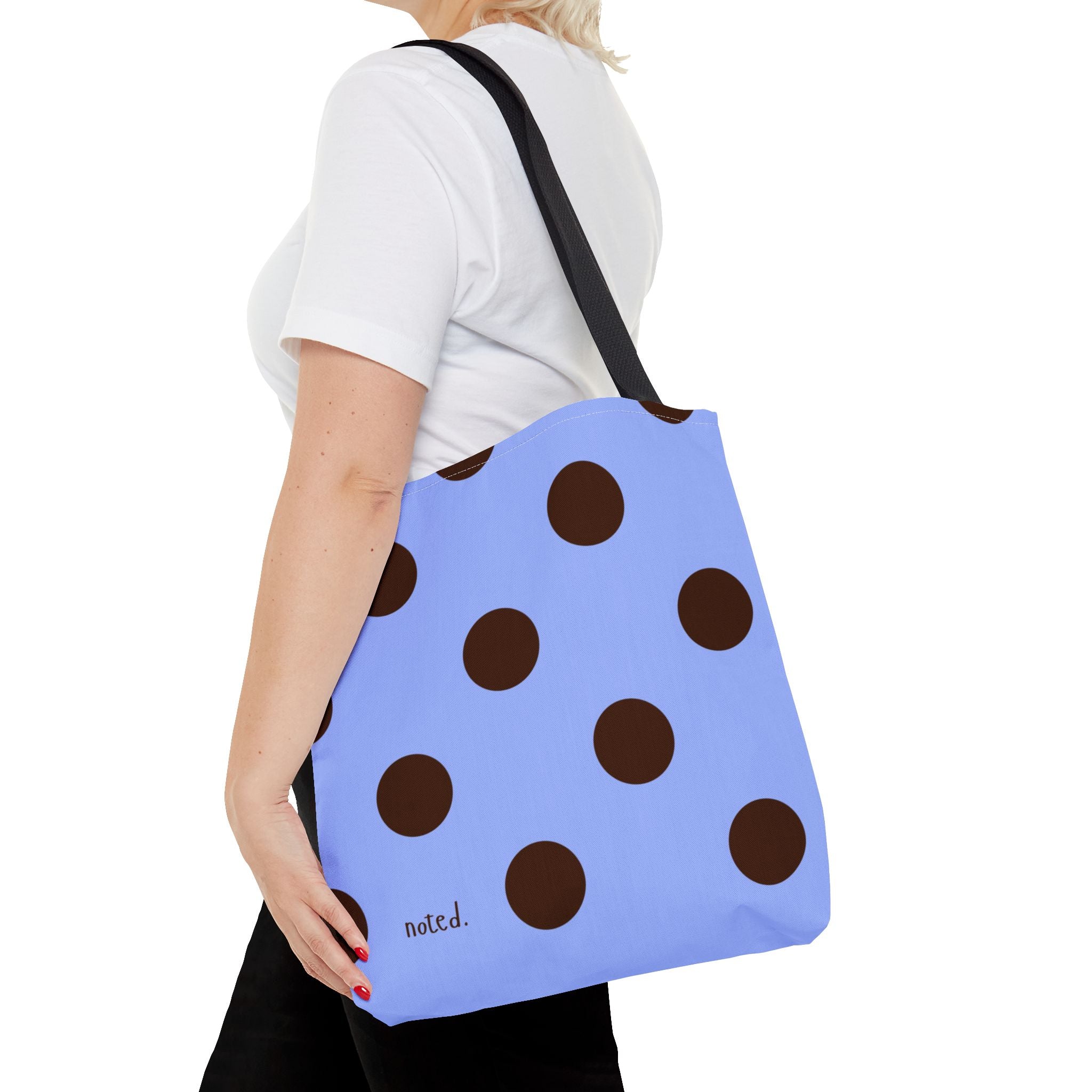 Polka Dot Two-Tone Book Bag — Blue & Chocolate