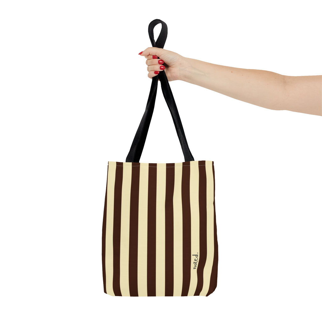 Striped Canvas Book Bag – Cream & Chocolate Vertical Stripes